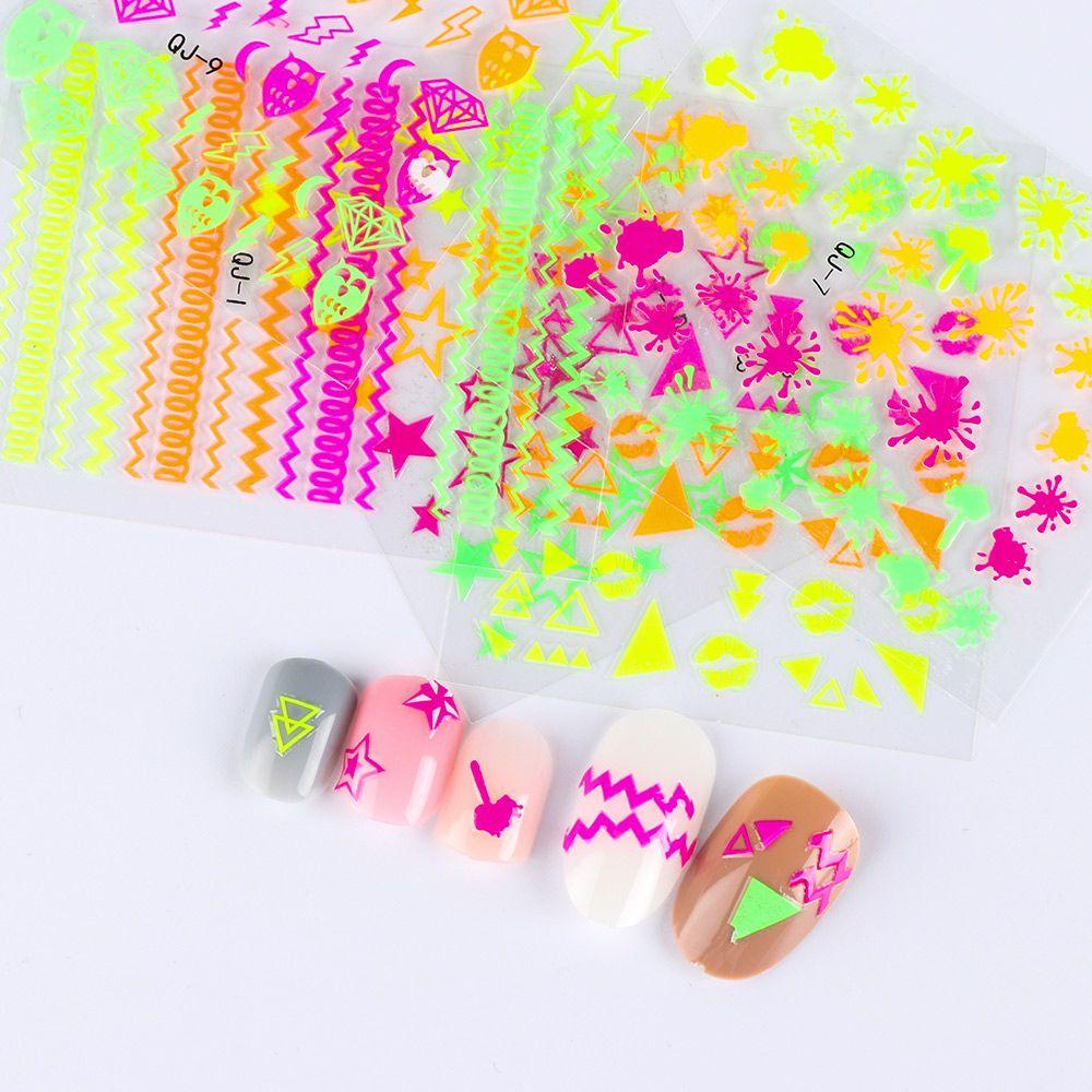 R-bunga Halloween Stiker Kuku Kecantikan Manicure 3D Glitter Bercahaya Kuku Decal