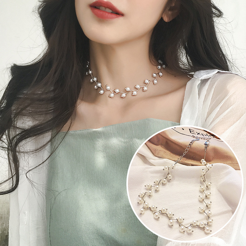 Simulated Pearl Clavicle Chain / Bride Wedding Choker Necklace / Fashion Simple Short Necklace /Elegant Crystal  Clavicle Necklace /Personality Beach Chain Necklace