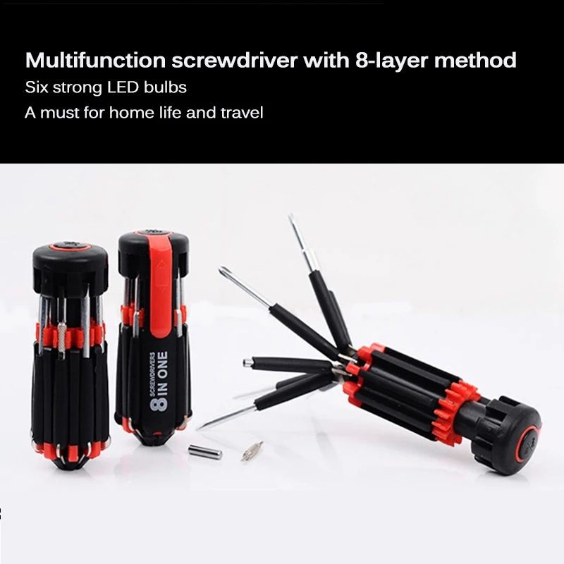 Set Obeng 8 in 1 Multi Srewdriver Tools - Obeng Senter Multifungsi