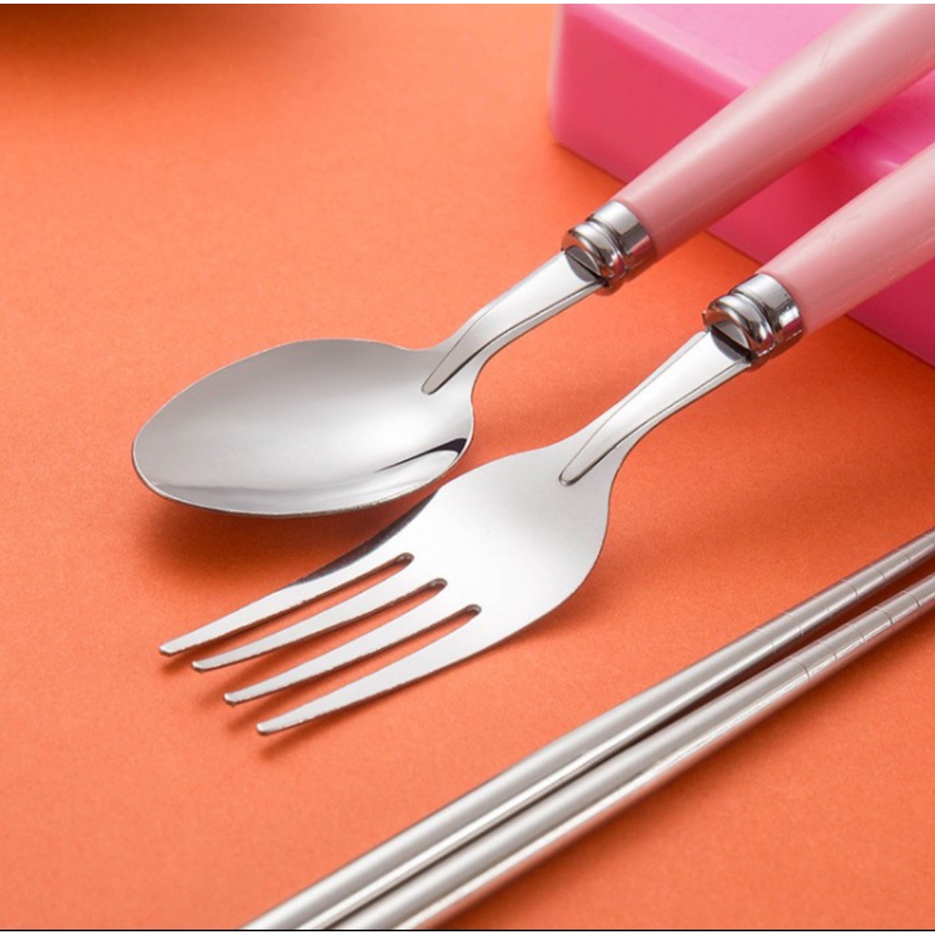 Alat makan anak Sendok Stainless set Korea / Sendok Set Karakter Lucu / Souvenir - Biru Stainlis