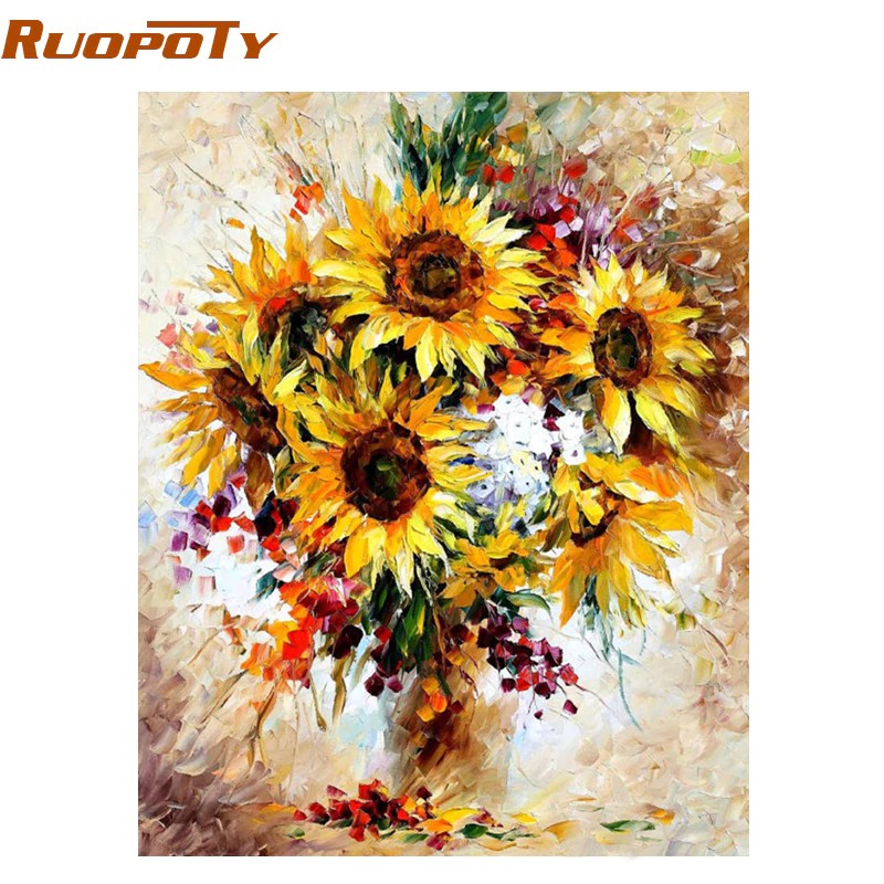 Terlaris Ruopoty Frame Kuning Bunga Matahari Digital Diy Lukisan