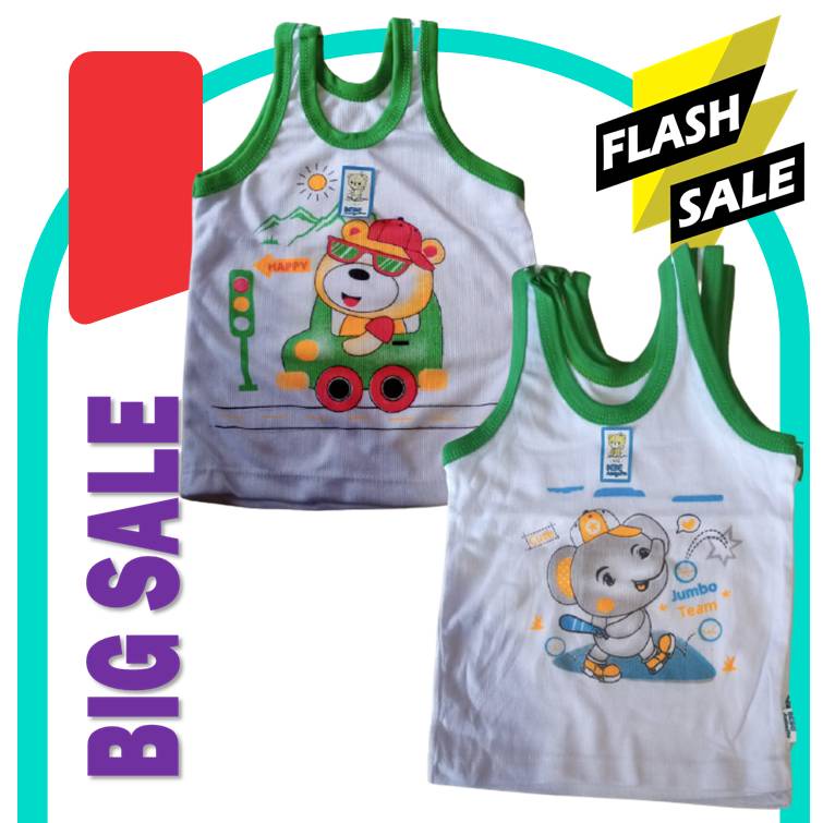 6 PCS Singlet Kaos Kutang Bebe Warna Putih Bermotif Kartun SNI-Yukensi-Bayi Balita Kaos Dalam Anak