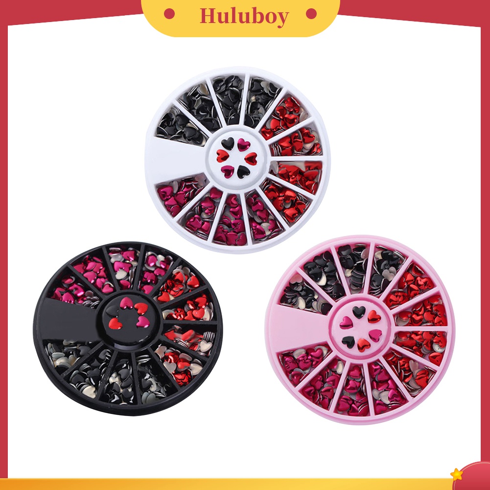 Huluboy Huluboy♡ 1 Kotak Roda Isi Stiker Rivet Bentuk Hati Bahan Metal Warna Campur Untuk Nail Art DIY