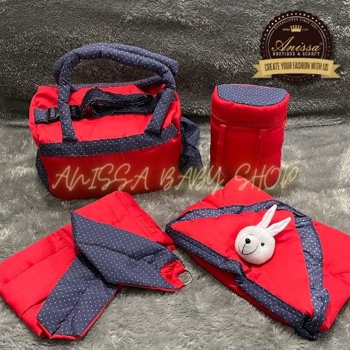 Tas Bayi Set 4 in 1 Selimut dan Gendongan Motif Printing Polka