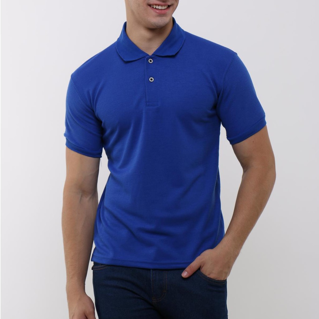 POLO SHIRT PRIA baju kaos kerah polos / kaos berkerah bahan katun lacos murah-BIRU BCA -Polo Shirt
