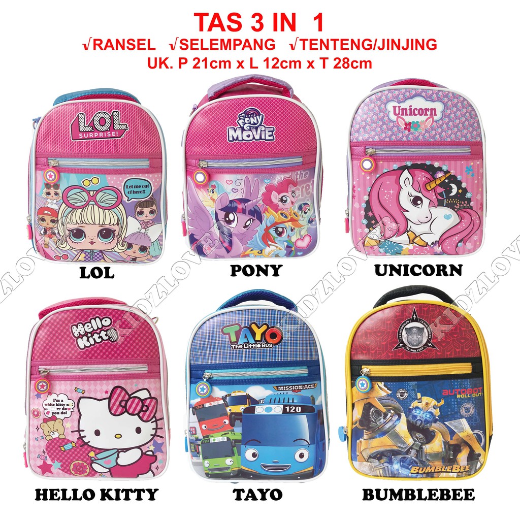 Tas Ransel Anak Sekolah Paud TK Kualitas Premium Lapis Sateen (Ransel / Selempang / Jinjing)