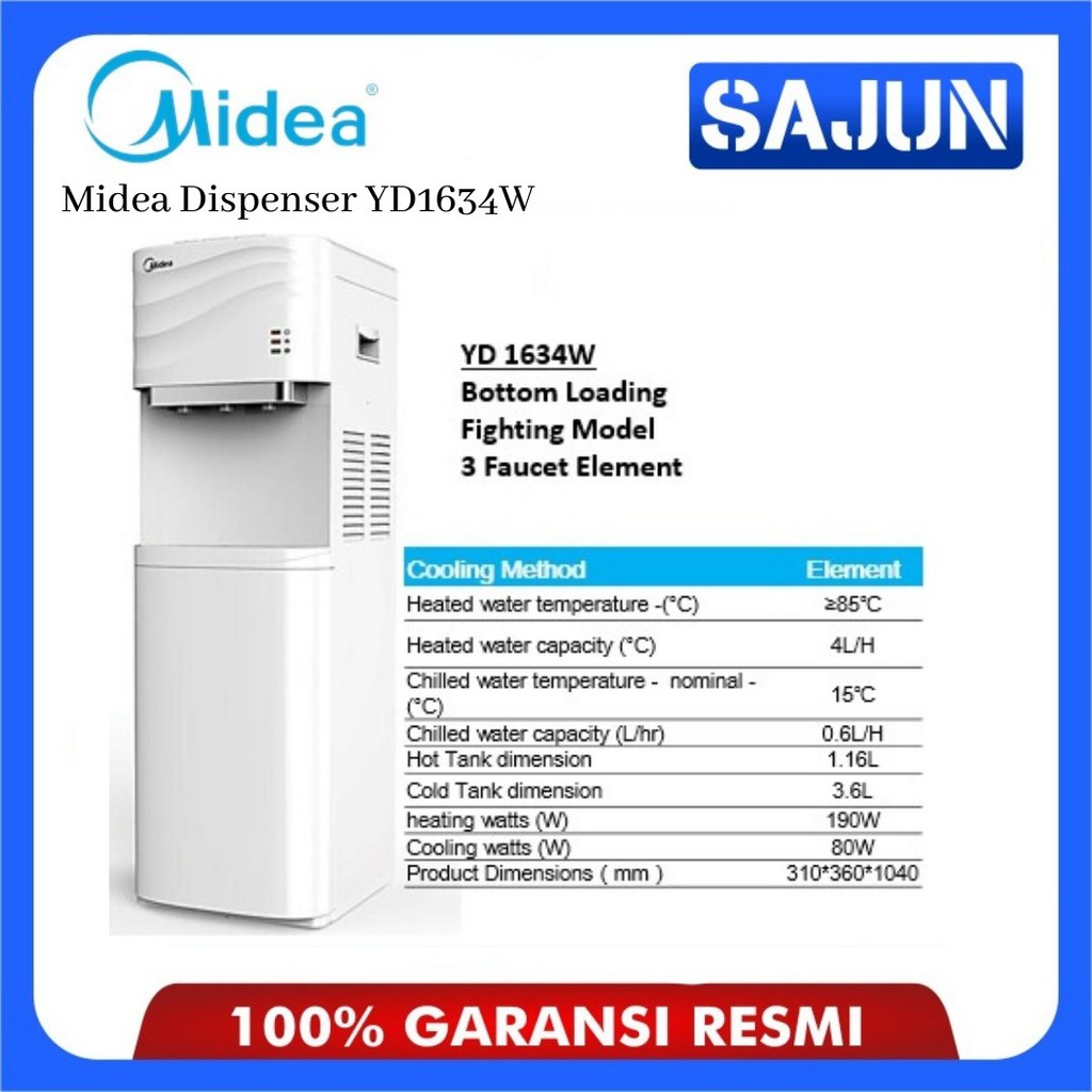 Dispenser Air Midea YD1634W Water Dispenser Galon Bawah