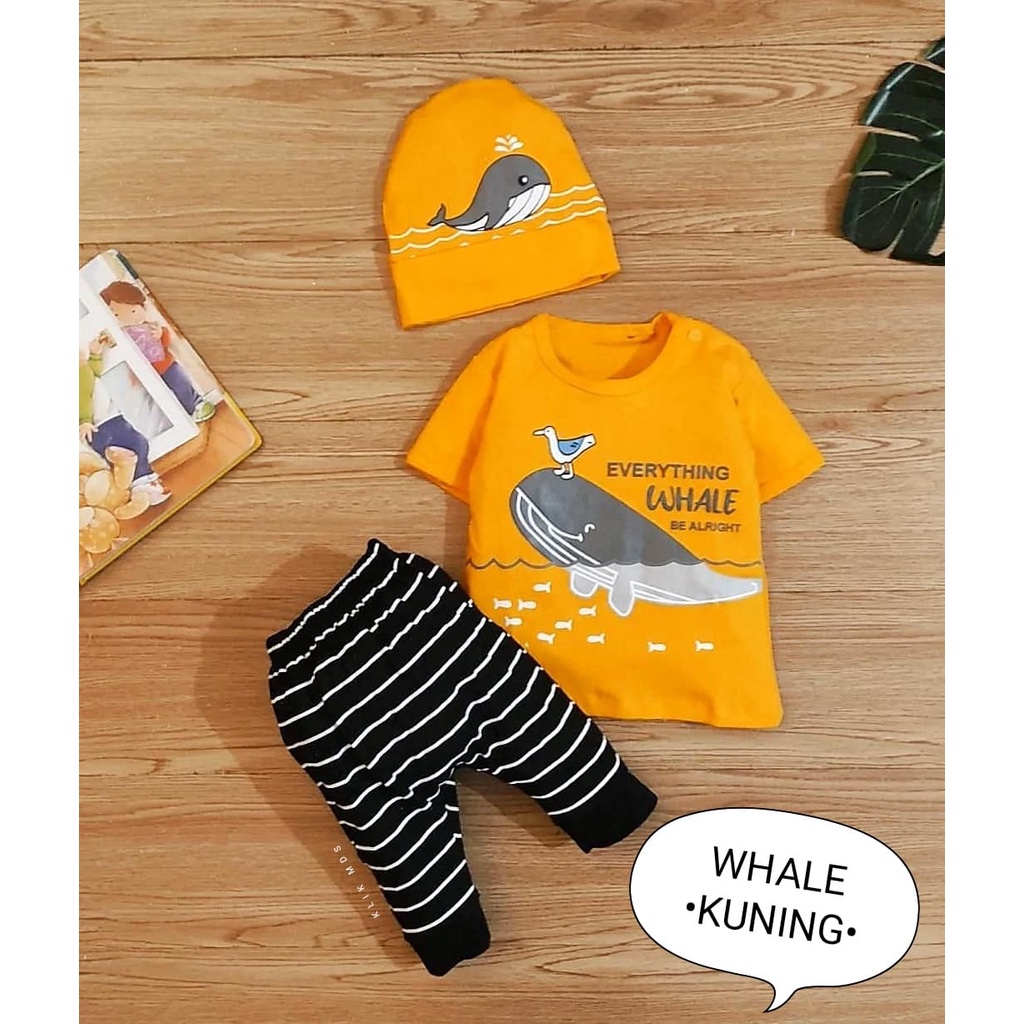 Klik Mds Setelan Baju Anak Bayi Laki-laki Atasan Dan Celana Motif Karakter Dino Free Topi / 1 Ukuran