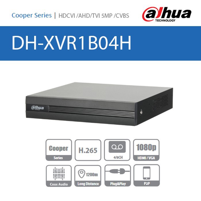 DVR DAHUA COOPER 4Ch 5mp DH-XVR1B04H 4 CHANNEL COPPER 5 MP XVR 1B04H