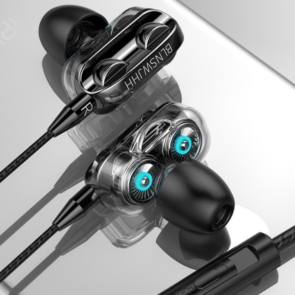 Earphone In-Ear Stereo 4D Super Bass dengan Mic + Kabel Jack 3.5mm - Type Sport Anti Air Keringat Headseat