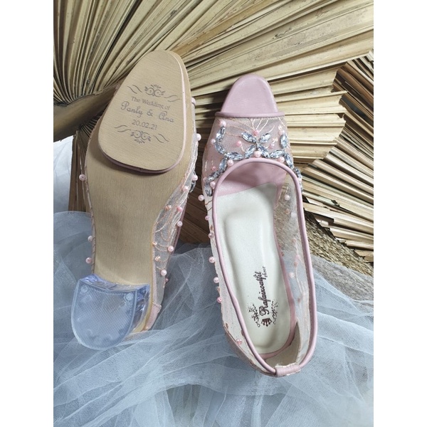 sepatu wanita wedding peach Mahesa peach 5cm kaca