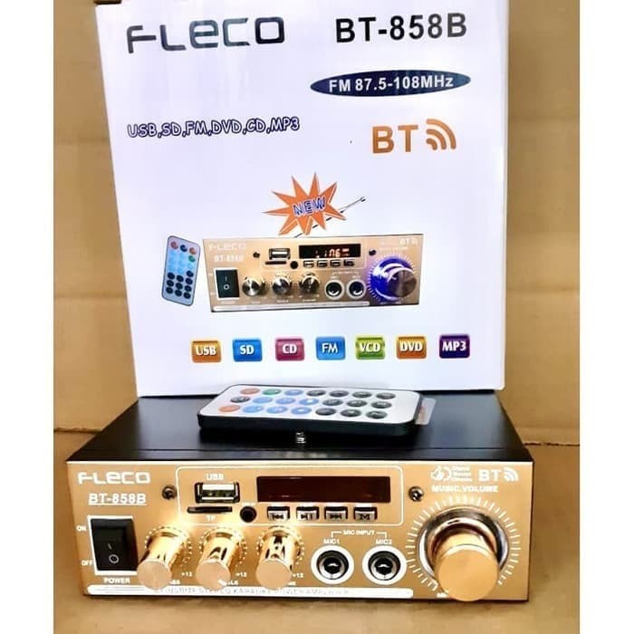 FREE MIC Amplifier FLECO 858A Bluetooth Stereo Karaoke + Mp3 player + FM Radio