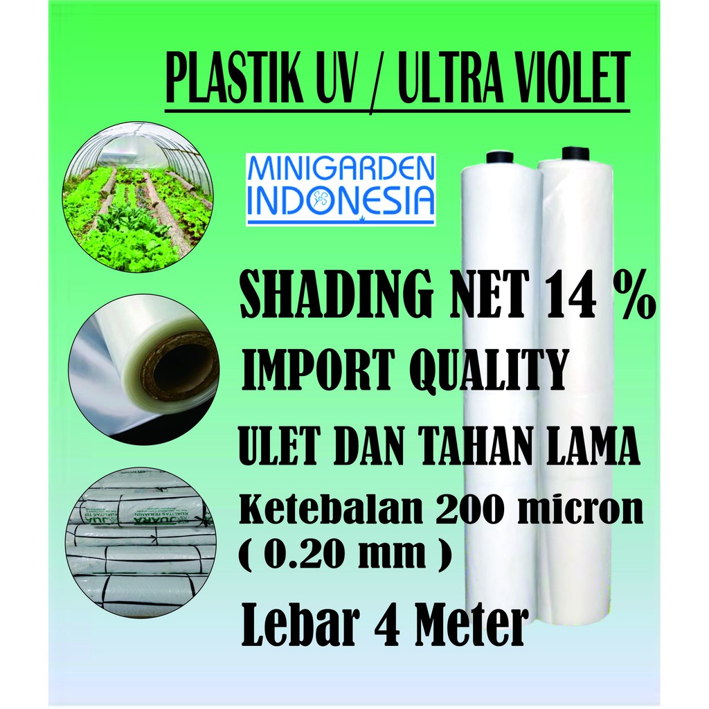 Plastik uv 14% 200 micron lebar 4 m meter untuk hidroponik green house eceran perikanan peternakan