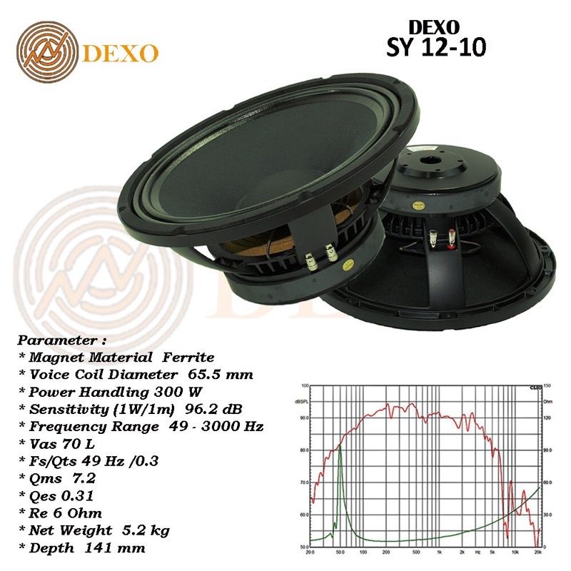 Speaker Komponen 12 Inch Dexo SY12-10 Coil 2.6 Inch 300 Watt