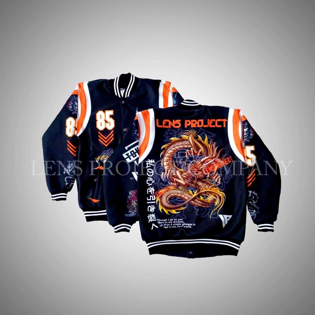 LENS/JAKET BOMBER PRIA/JAKET BOMBER BISBOL/ BASEBALL/ BOMBER SUKAJAN/JAKET BOMBER MURAYAMA/MURAYAMA/HIGH AND LOW/ JAKET ORIGINAL JEPANG/ JAKET KASUAL-Dragon 85