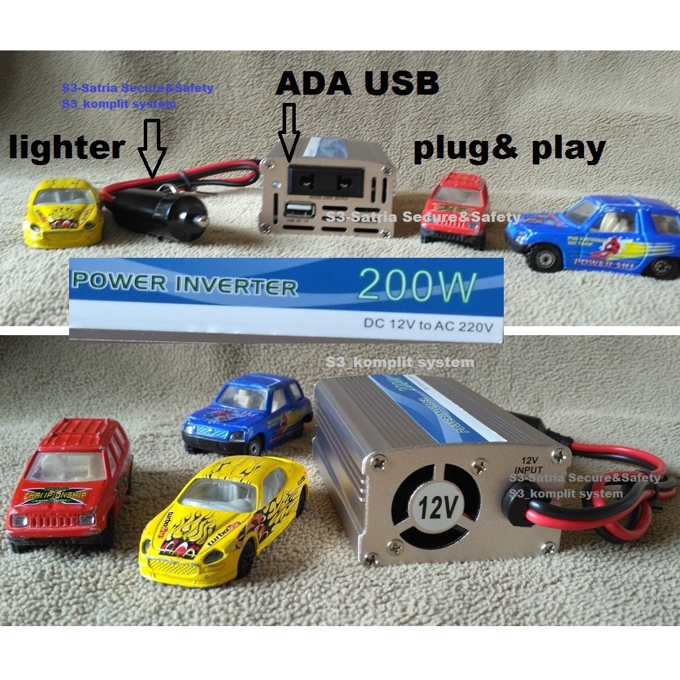 Power inverter 200 W dari AKI DC 12v ke AC 220v / Inverter 200W