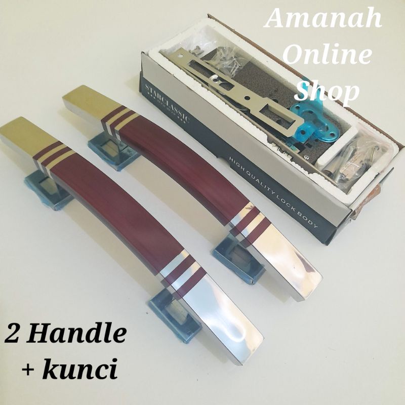 handle pintu rumah stainless 33cm 1 set kunci - pegangan pintu rumah stenlis mahoni SBT