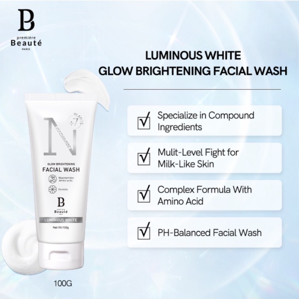 [COD] Premiere Beaute Facial Wash Niacinamide Centella Luminous White Glow Brightening 100gram BPOM