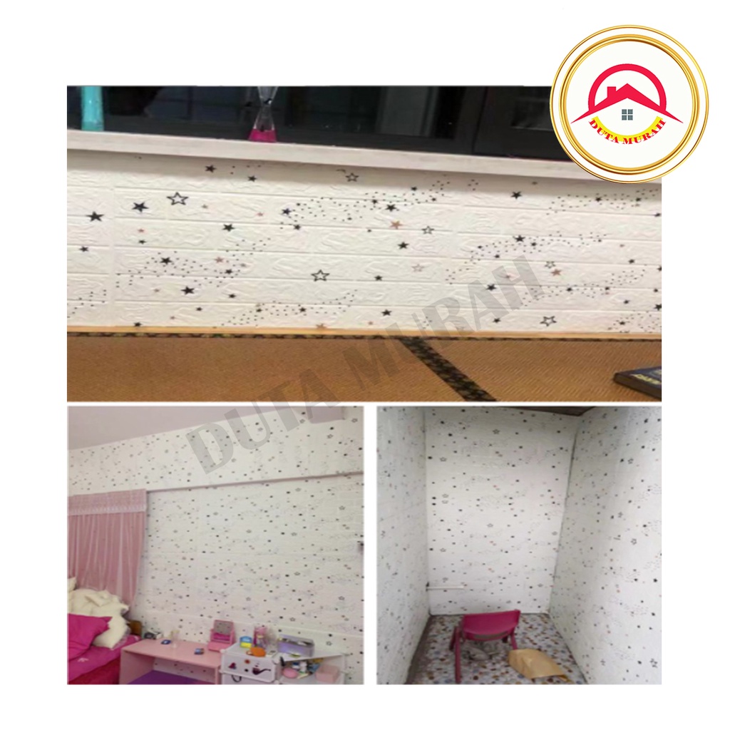 Wallpaper Dinding 3D Foam 5mm Batu Bata WallSticker Bintang WallSticker Kayu 70cm x 77cm 5mm