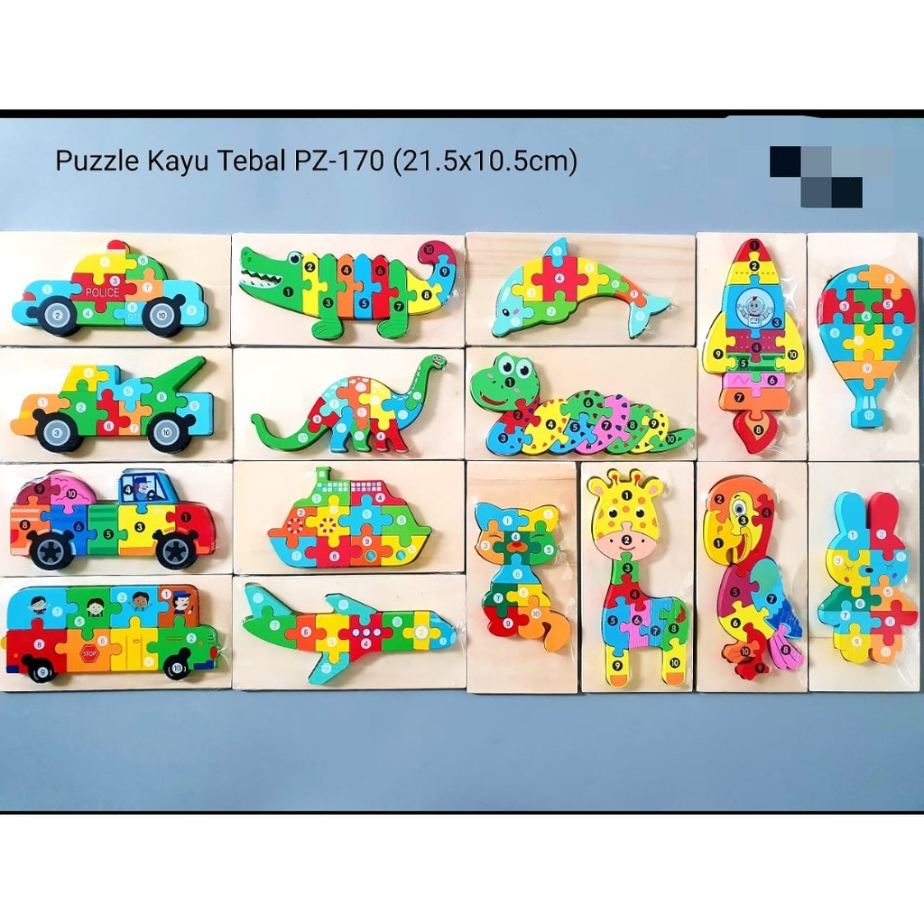 puzzle kayu angka bentuk kecil  10.5x 21.5 cm tebal 1 cm