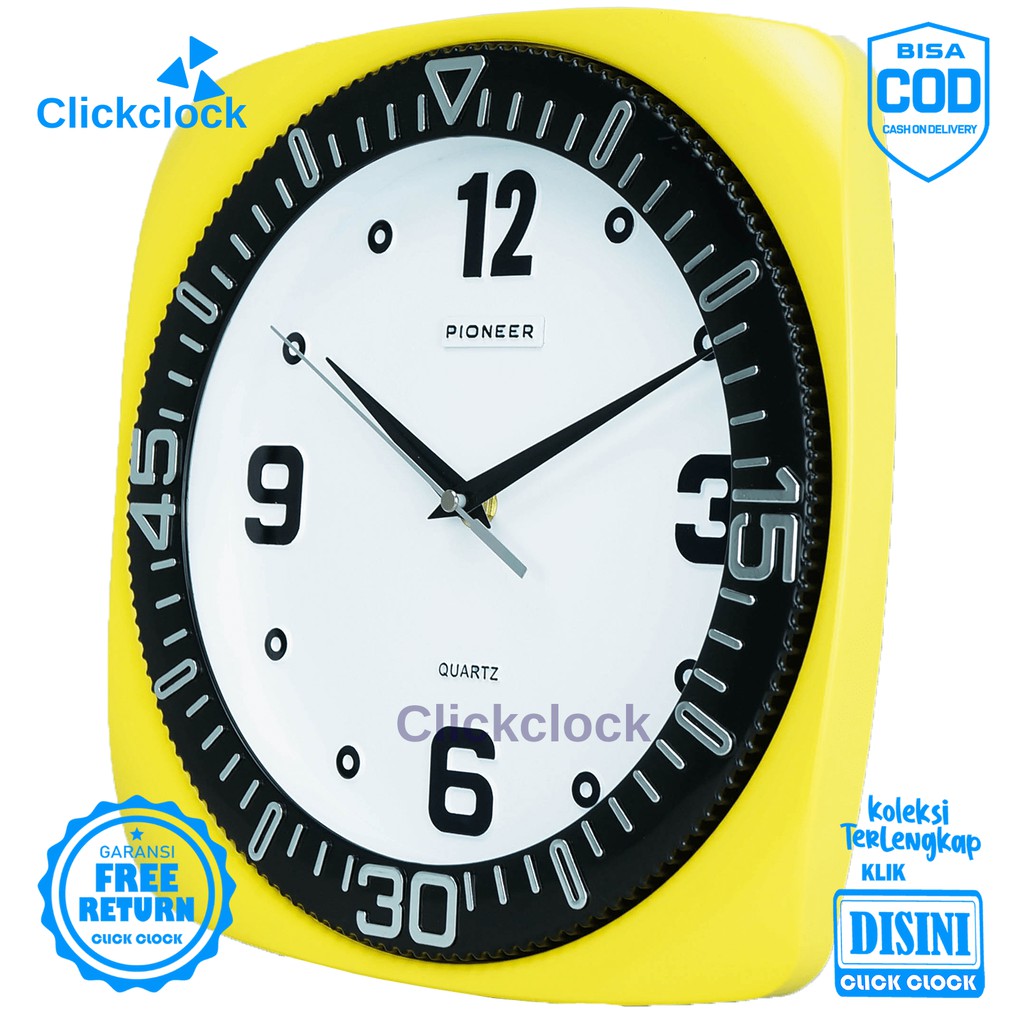 Jam Dinding Quartz Minimalis Merah Kuning Biru Hijau Pioneer HS2122 DW Besar Dekorasi Dinding Unik