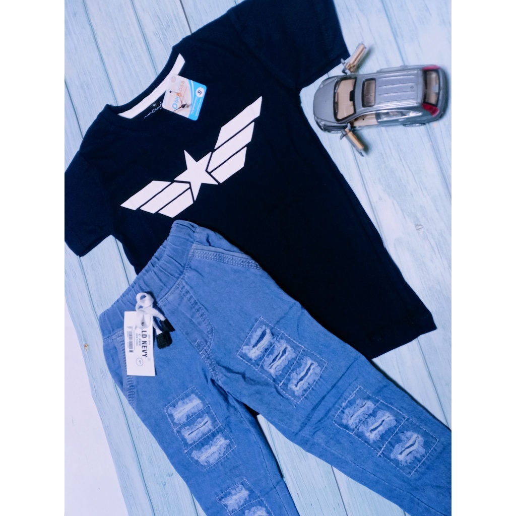STJRP - Premium Setelan jogger ripped anak dan kaos distro karakter 1-8 tahun Part 1-Avenger