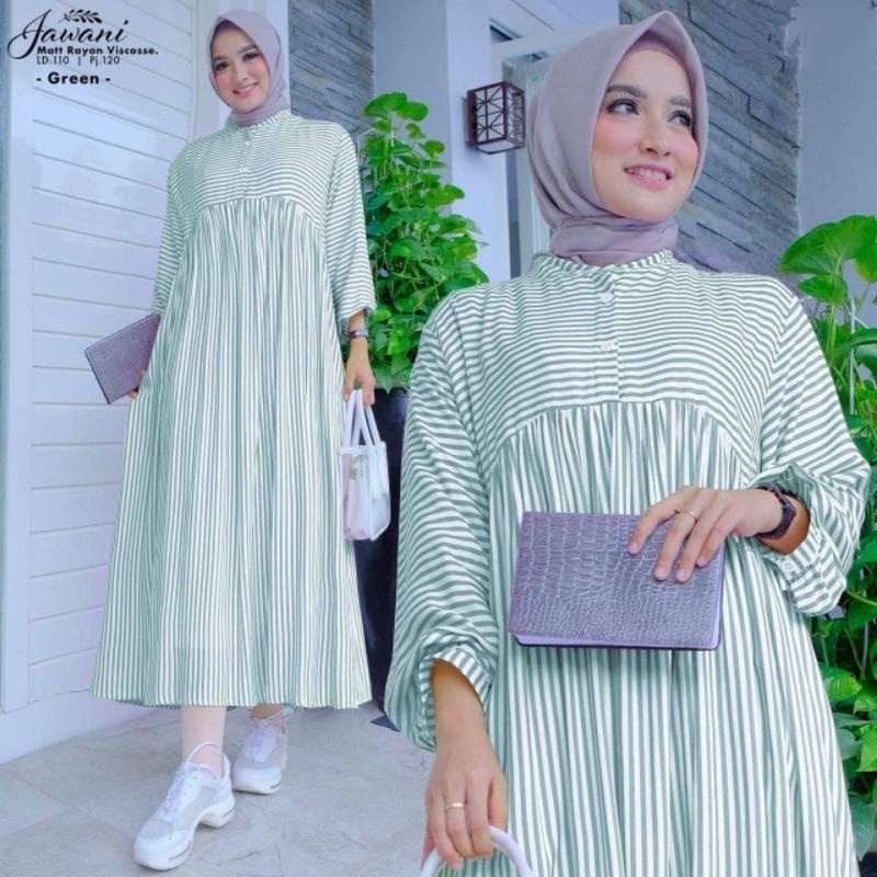 dress midi nikita polyrayon motif salur busui freindly