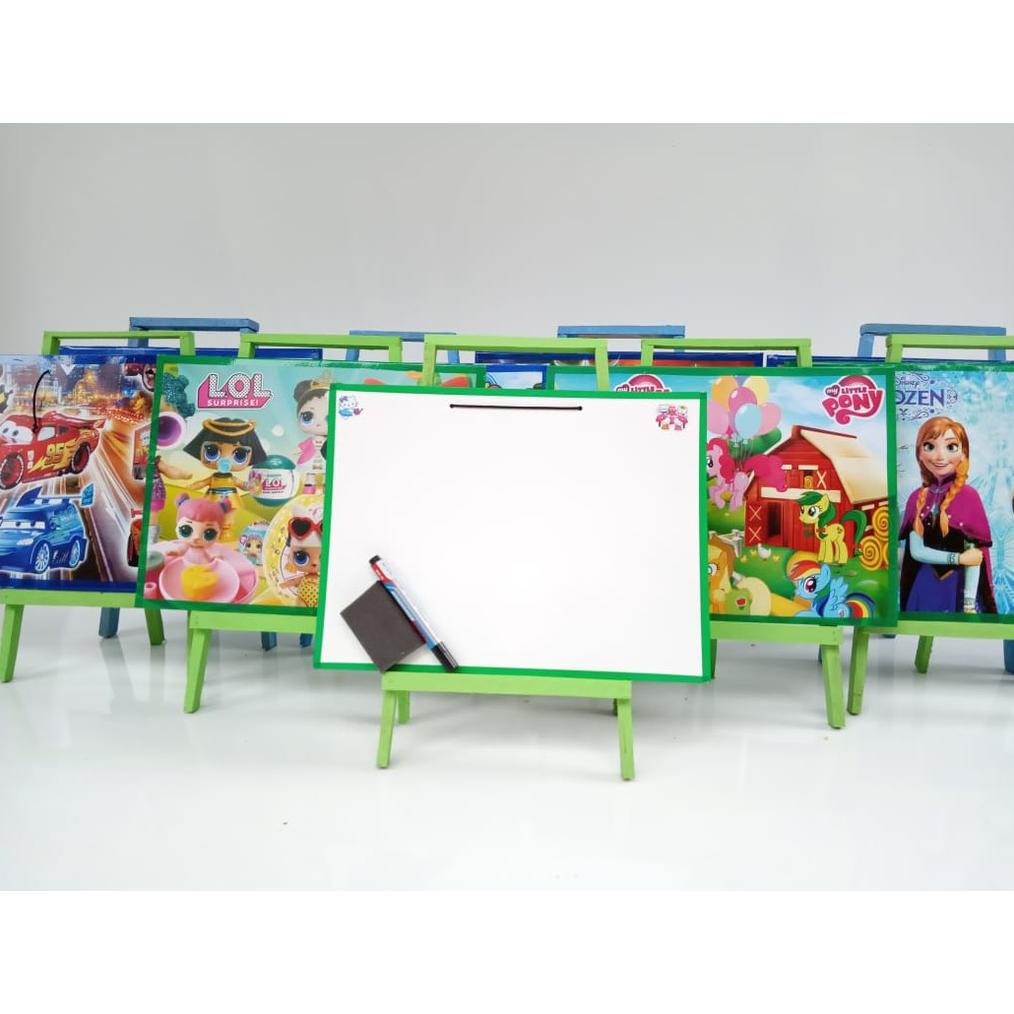 

((BISA COD)) Papan tulis dengan penyangga White board karakter anak Papan tulis dengan penyangga kayu