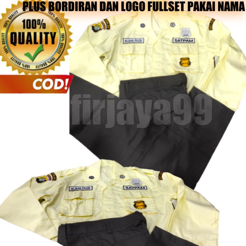 baju pdl satpam terbaru plus bordiran/satu stel denggan celana/baju pdl satpam security/warna krem
