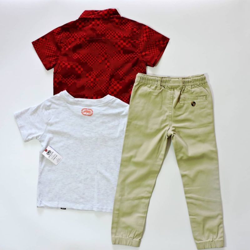 SETELAN ANAK LAKI LAKI 3PCS ORIGINAL ECKO IMPORT BRANDED KEMEJA CELANA CHINOS DAN KAOS TSHIRT PREMIUM BAJU LEBARAN