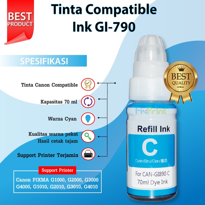 Tinta Refill GI790 GI 790 Canon G1010 G1000 G2000 G3000 G4000 G2010