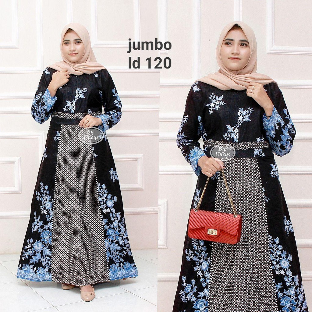 Gamis Batik Jumbo LD 110 Dan LD 120 Bahan Katun Motiv Terbaru Bisa Cod