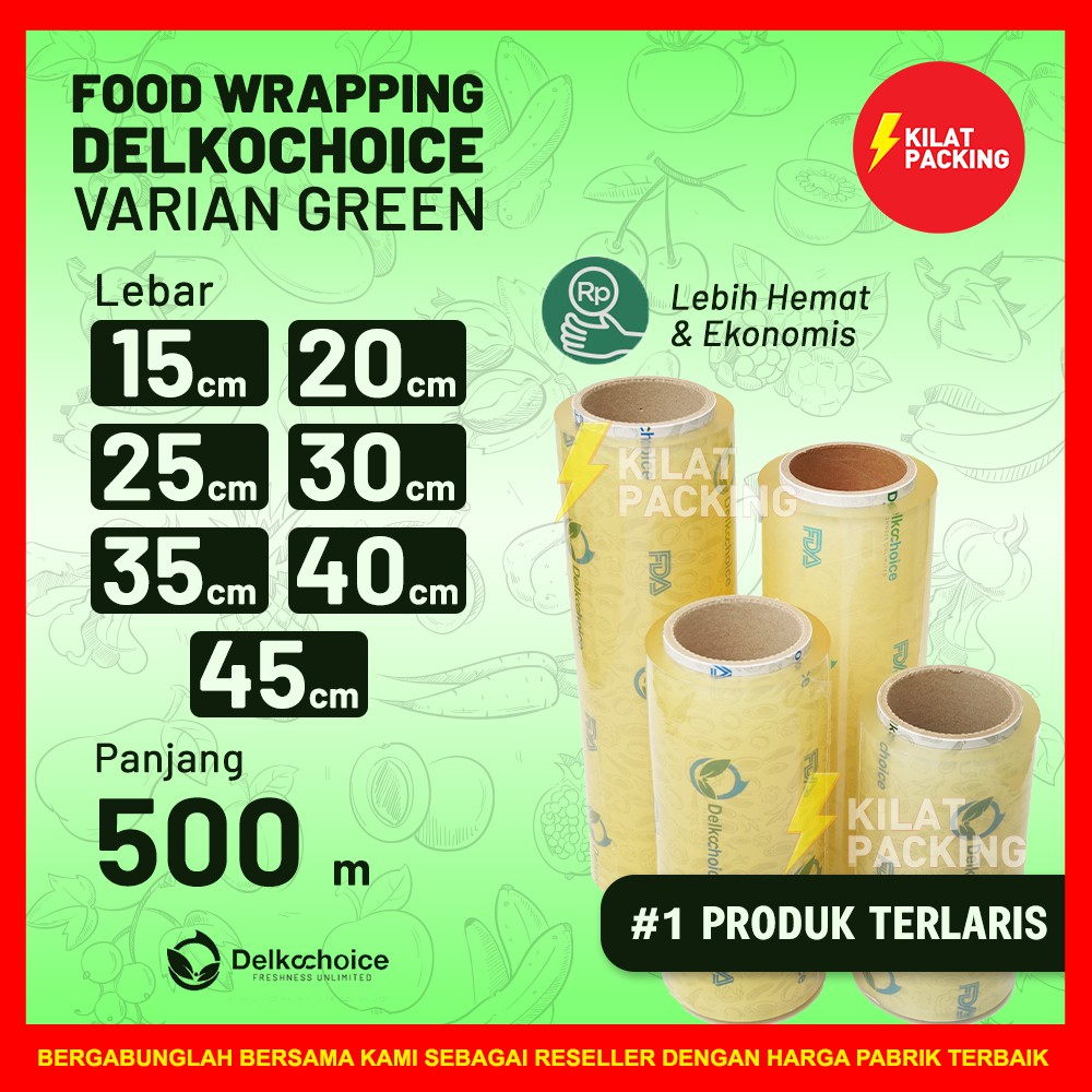 Cling Wrap Delkochoice Hijau 45cm x 500m - PLASTIK PEMBUNGKUS MAKANAN - PLASTIK WRAPPING MAKANAN