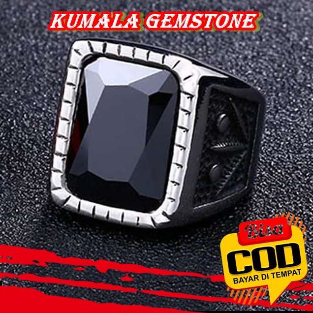 Cincin Akik Onyx Black Kotak Ring Titanium Hitam