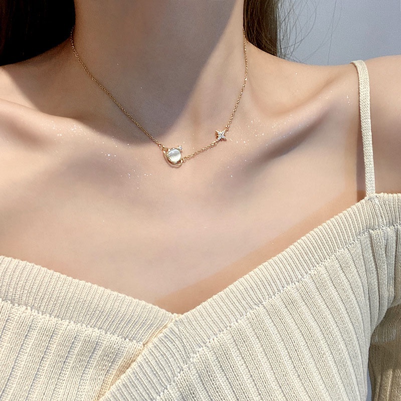 Shuling 2021 New Fashion Women Necklace Super Sweet Opal Earth Pendant Titanium Necklace Female Choker Necklace