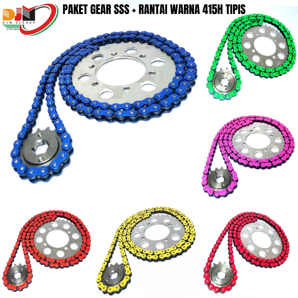 Paket Gear Set SSS Tipis 415 Rantai Warna 415H MP Rx king Satria Fu Jupiter Mx