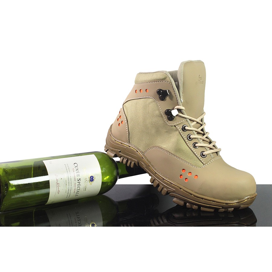 COD Sepatu Bots Sefty Crocodile Tanker PDL Cream Ujung Besi Kerja Boots Safety Pria Hiking Adventure