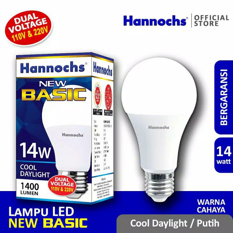 Lampu Led Hannochs bew Basic 14w Hannoch Basic 14 Watt cahaya putih cooldaylight 6500K