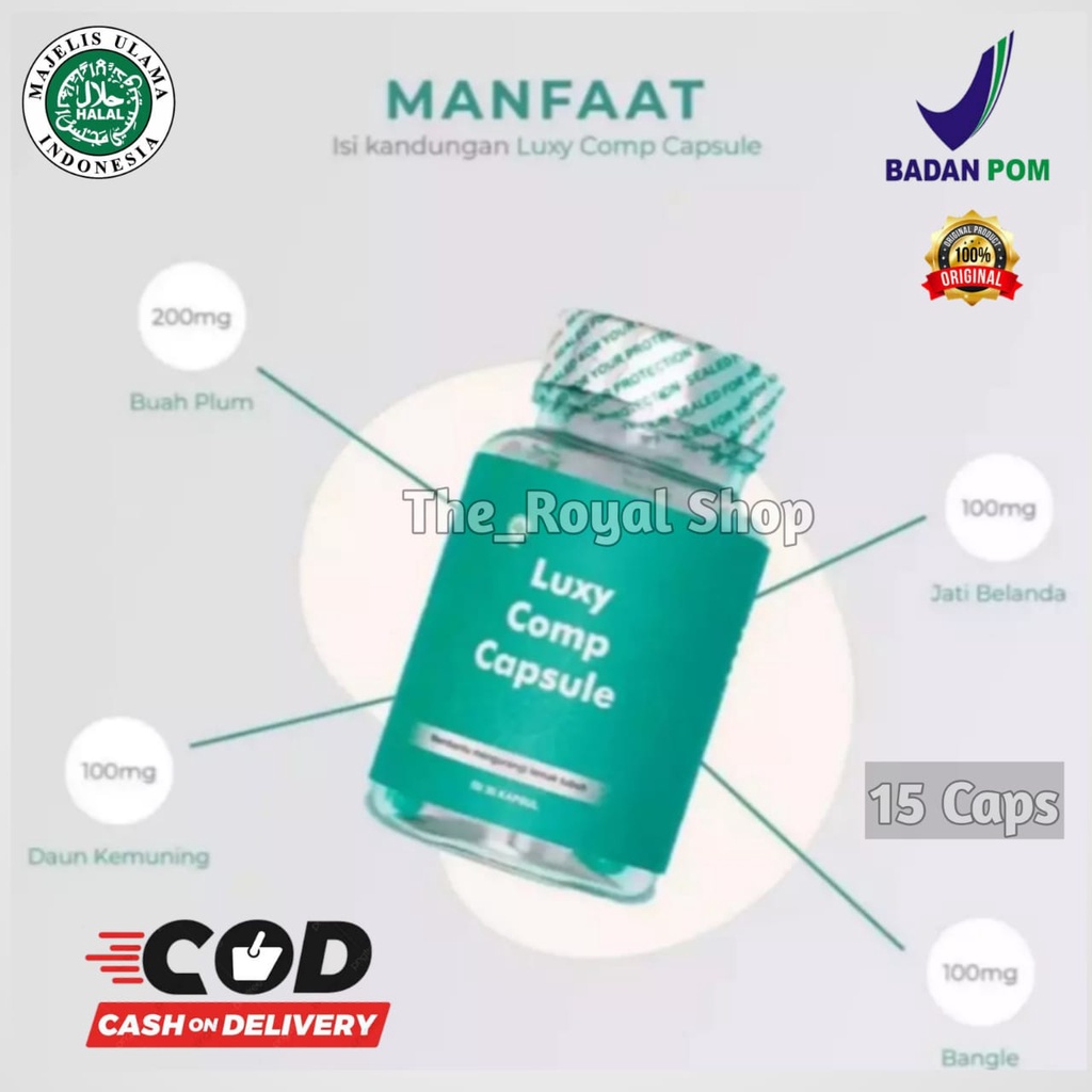 (TERLARIS) LUXY COMP CAPSULE WHITENING SLIMMING ASLI ORIGINAL PEMUTIH PELANGSING DALAM SATU KAPSUL ( Suplemen All In One ) Luxy Comp Capsule Whitenning Slimming Non Teh Pelansing Badan dan Perut Obat Diet Non Natur e Collagen Colagen SFT-15 KAPSUL