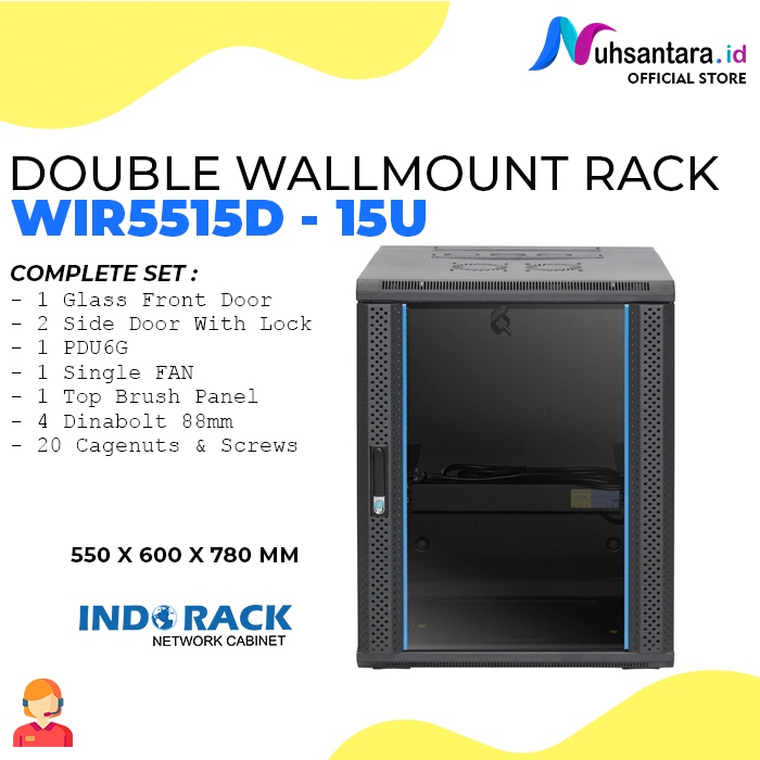 INDORACK Wallmount Rack Server 15U WIR5515D Depth 550mm Rak Peladen 15U Indorack