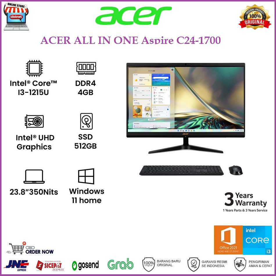 ACER Aspire ALL IN ONE C24-1700 I3-1215U 4GB 512GB SSD WIN11 OHS