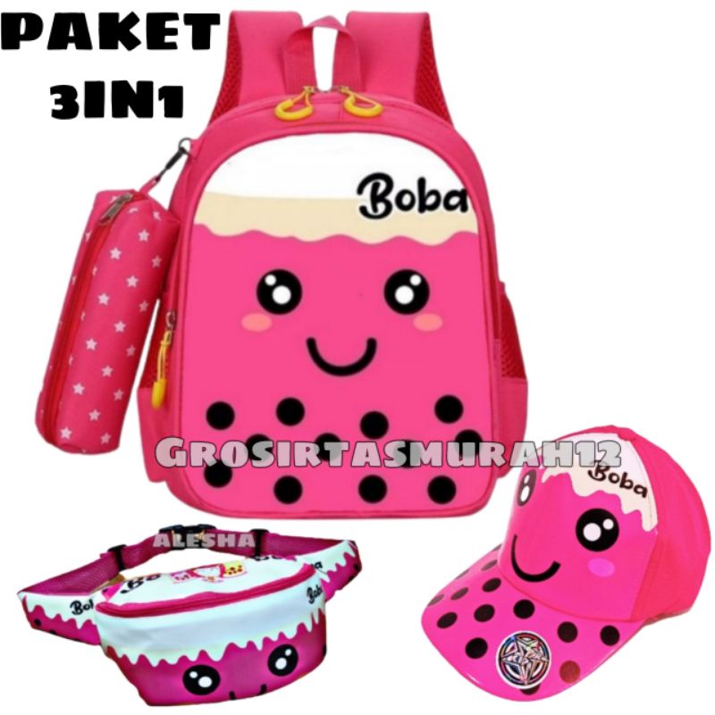 Tas Labubu anak  BOBA Tas Ransel Sekolah Anak Perempuan TK SD PAUD BONUS TEMPAT PENSIL Terbaru Lucu Kekinian