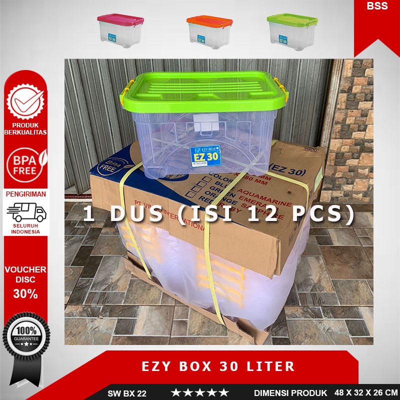 Grosir Box Container Plastik Ezy Cb 30 Liter/ 1 DUS isi 12 Pcs Kontainer box murah Transparan Kotak 