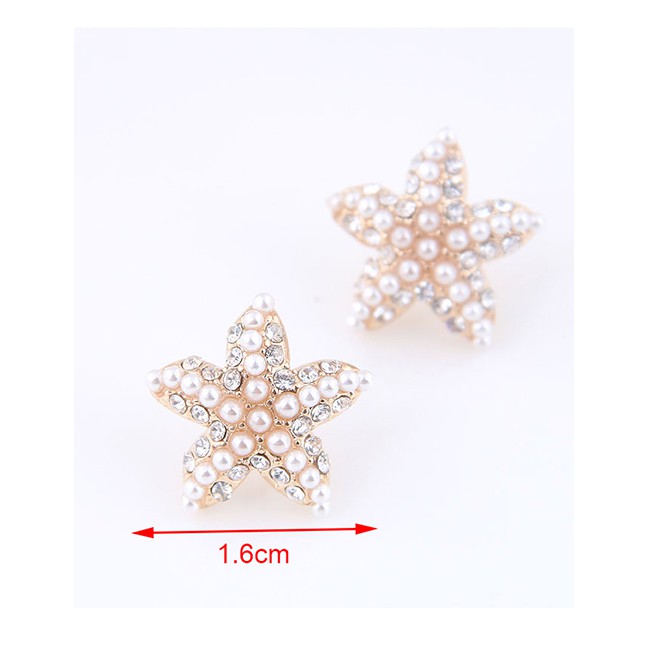 LRC Anting Tusuk Fashion White Flash Diamond Pearl Starfish Earrings A58819