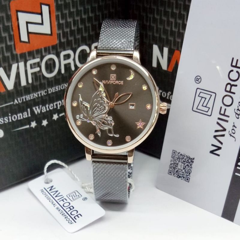 Jam Tangan Wanita Naviforce Original NF5011 Rantai Stainless Tahan Air Gratis Ongkir