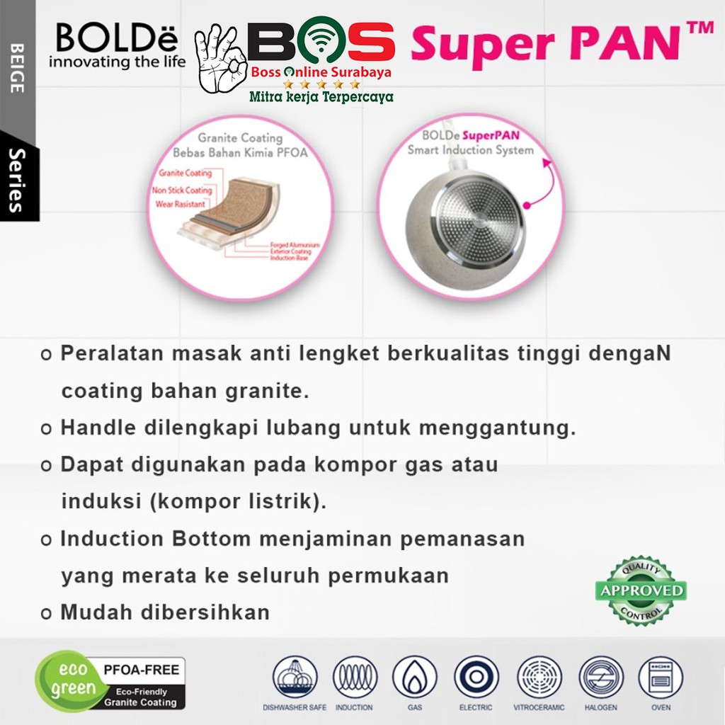 Panci Wajan Goreng Bolde 28 CM Tutup Kaca Panci Granite Bolde