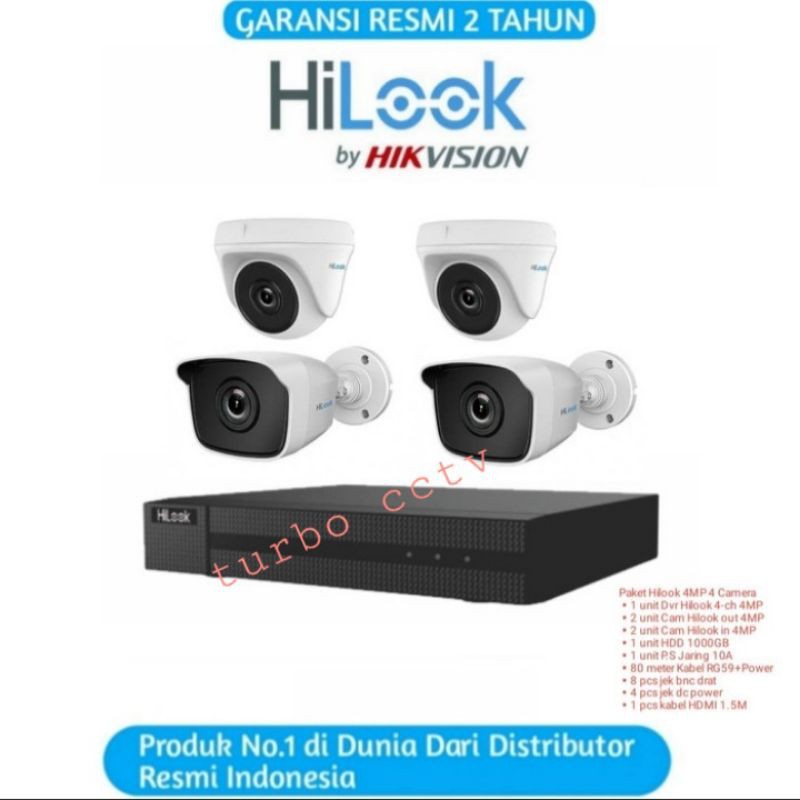 Paket cctv hilook 4 ch 4 kamera cctv Indoor / Outdoor Full Hd 1080P + HDD HARDISK