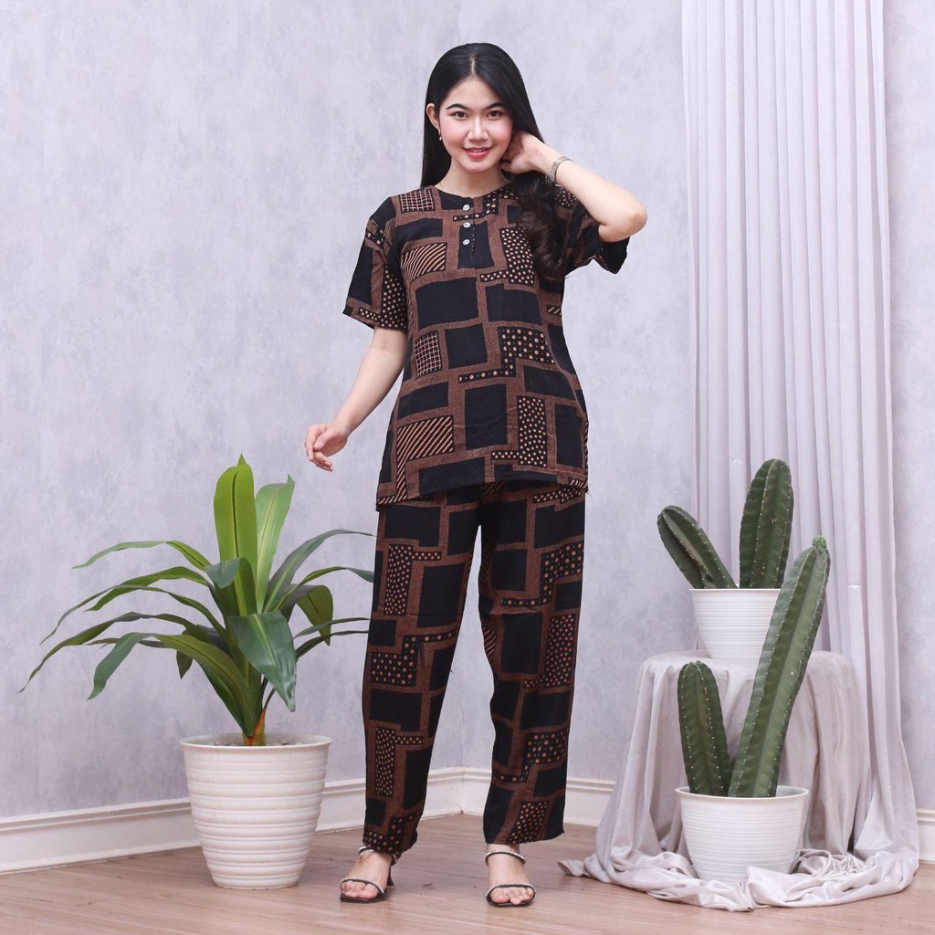 Setelan CP ANDIN Setelan Tyedye Batik Piyama Batik Baju Tidur Dater Cantik-RACHEL HITAM