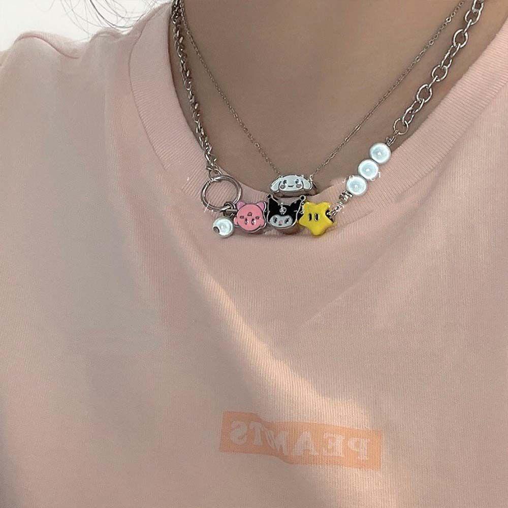 Mxbeauty Wanita Kalung Pacar Hadiah Kepribadian Manis Multi-layer Bintang Rumbai Melody Fashion Perhiasan Anime Liontin Choker