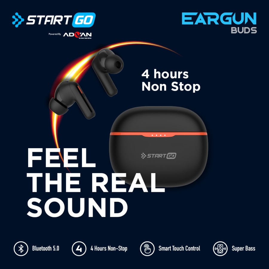 Advan StartGo Eargun - SUPREME BASS- In-Ear TWS Earphone Bluetooth Waterproof -TWS True Wireless Headset Murah Garansi Resmi